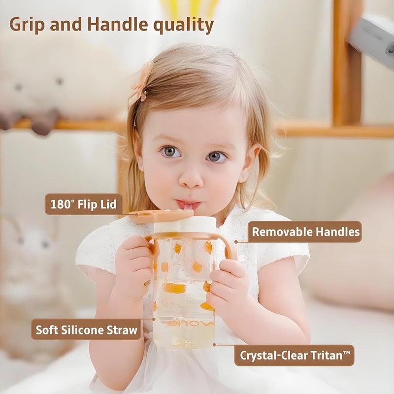 evorie Tritan Spill Proof Toddler Straw Sippy Cup, 10 oz for Baby and Toddlers 1-3 Years Old, No Spill Straw Water Bottle with Removable Handles, Ideal for School, BPA-Free, Smiles - Image 4